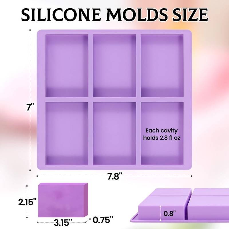 SJ Moldes de silicona para jabón, paquete de 3 moldes rectangulares con 6 cavida gallery