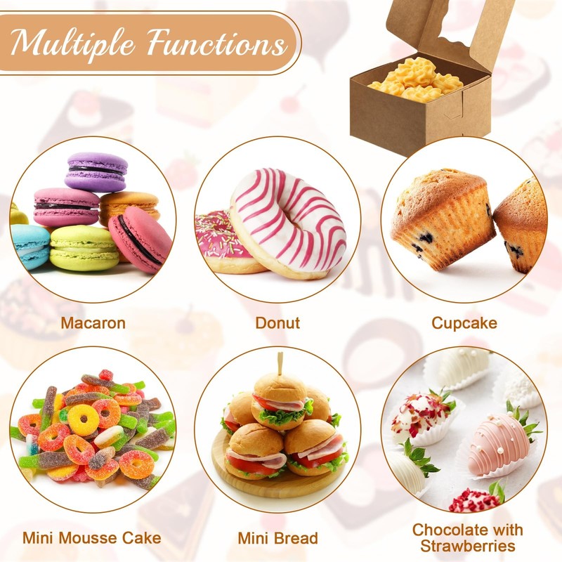 30pcs Cookie Boxes with Window, 4x4x2.5 Inch Bakery Treat Boxes with Cake-The... gallery