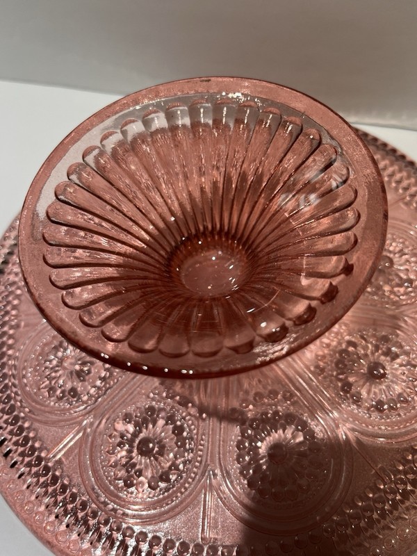 Amici Pink Footed Glass Cake Stand 7.5" x 2" – Dessert Display Pedestal gallery