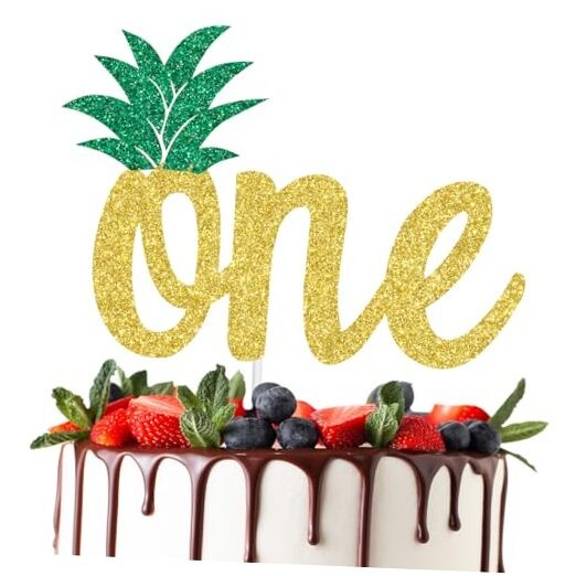 Pineapple One Cake Topper Gold Glitter, 1st Birthday Party Decorations, Aloha