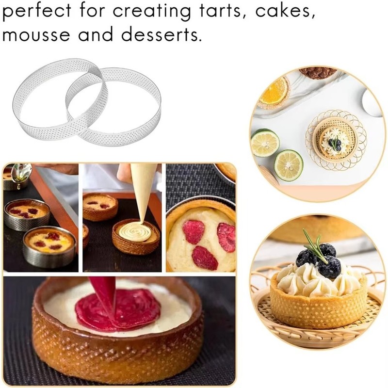 5Pack 20cm Circular Tart Rings with Holes Stainless Steel Fruit Pie Quiches4584 gallery