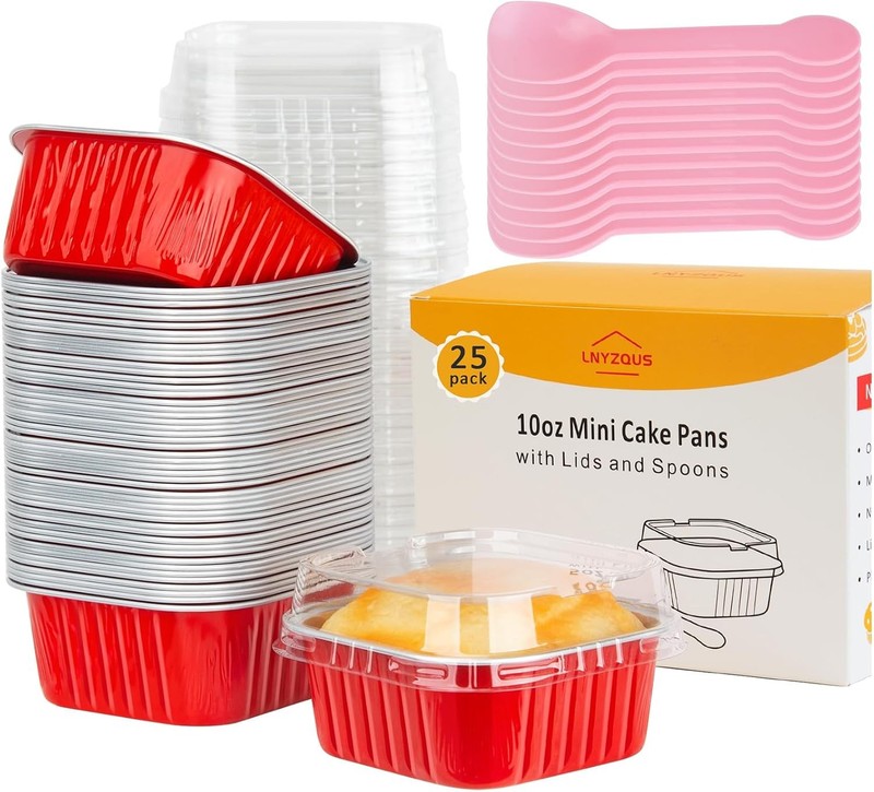 10oz Mini Cake Tins with Lids 25 Pack,4” Small Foil Muffin Pans Individual