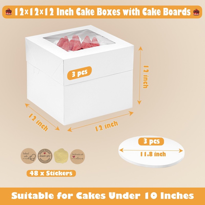 12x12x12 Inches Cake Boxes with Cake Boards, 3 Pack Premium Tall Cheesecake B... gallery