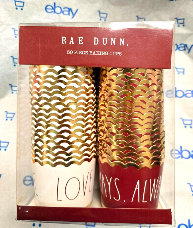 50 PC RAE DUNN RED,WHITE,GOLD “LOVE ALWAYS” OR “SWEET HEART” BAKING CUPS – 5 OZ