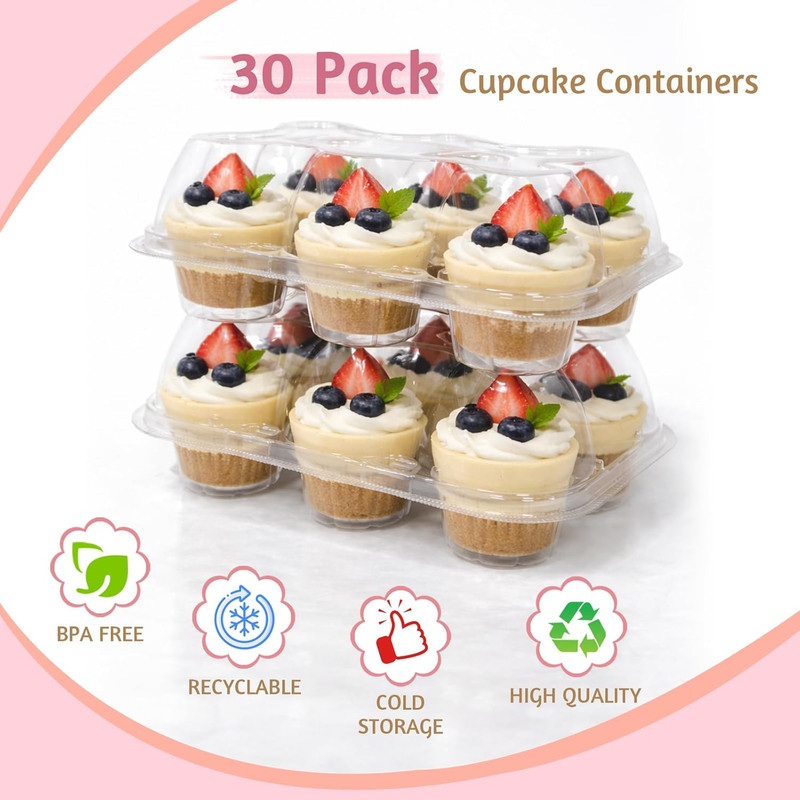 6 Count Cupcake Containers with Lids, 30 Pack Stackable Cupcake Holders Clear Pl gallery