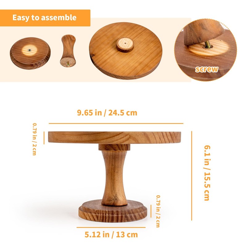 Rustic Round Wood Cake Stands, Brown Cupcake Pedestal Stand 9 Inch Dessert Di... gallery
