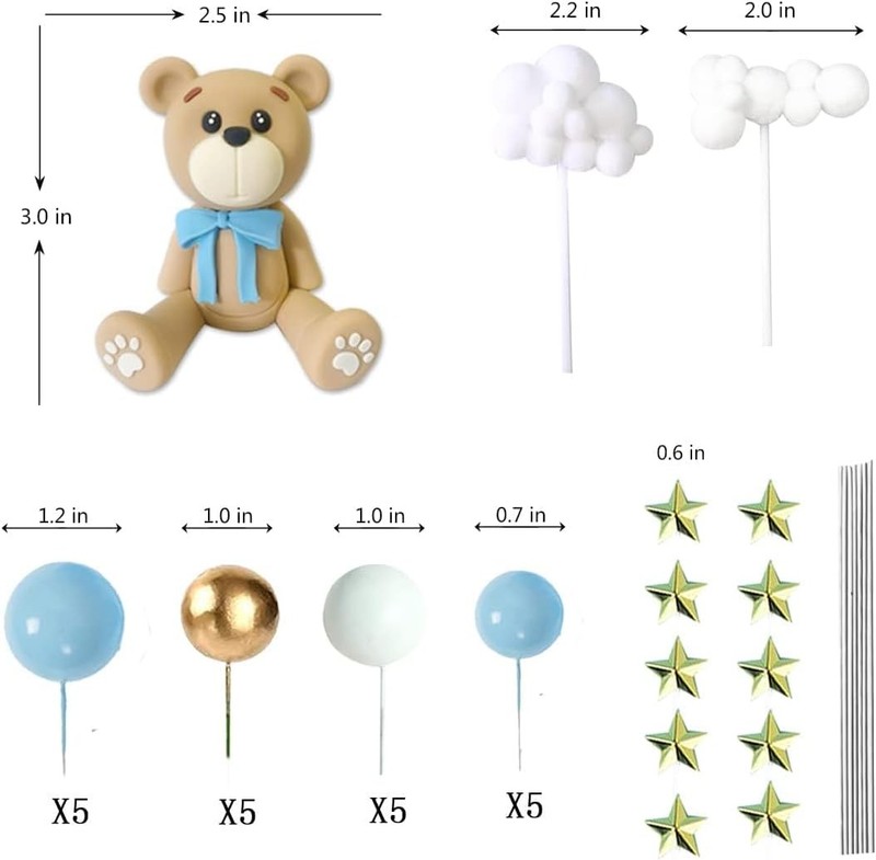 Bear Cake Toppers Bear Balls Cake Decorations with Stars Clouds Cake Toppers for gallery