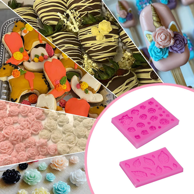 33 Cavity Rose Flowers and Leaves Fondant Candy Silicone Molds For Sugarcraft, C gallery