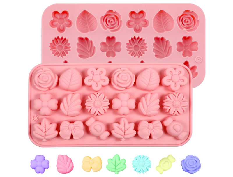 2Pcs Flower Chocolate Molds Flower Candy Molds Silicone