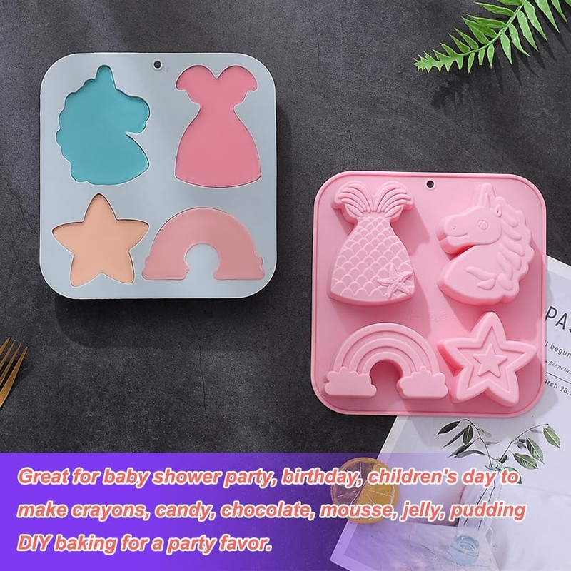 Benekiy 2 Pack Unicorn Molds Silicone 4 Cavity 3D Big Cartoon Themed Baking gallery