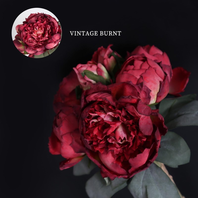 ICBOX 2 Bouquets Red Peonies Silk Flowers 14 Heads Faux Peony Flowers Home Decor gallery