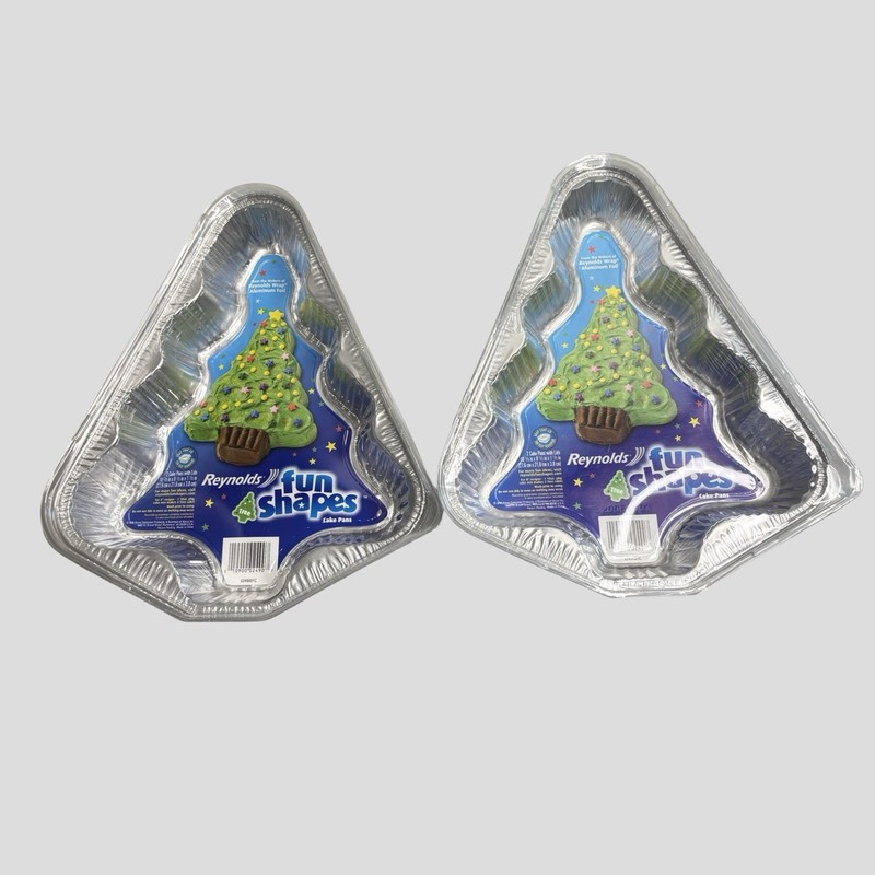 Vtg Reynolds Fun Shapes Tree Christmas Baking Cake Pans Aluminum Foil Lot Of 4