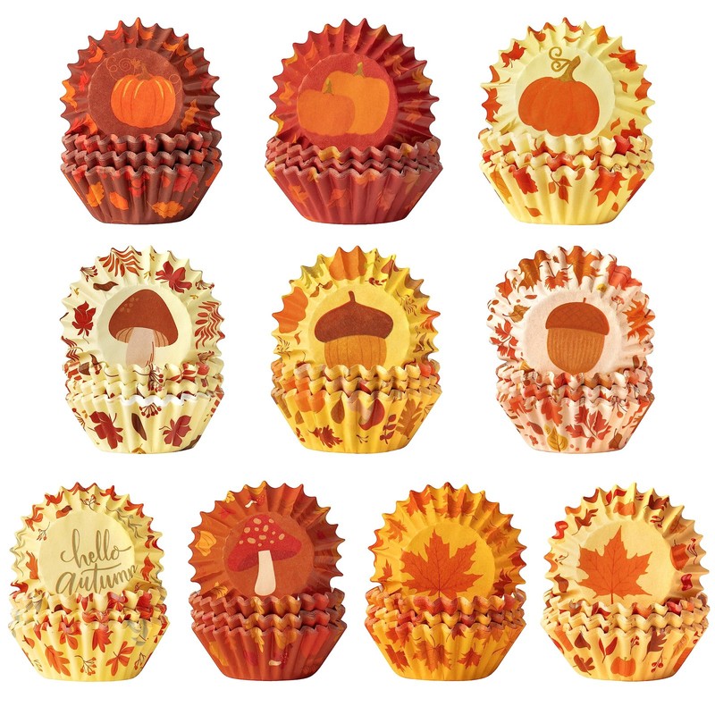 600pcs Fall Mini Cupcake Paper Liners, Hello Autumn Pumpkin Maple Leaf Baking…