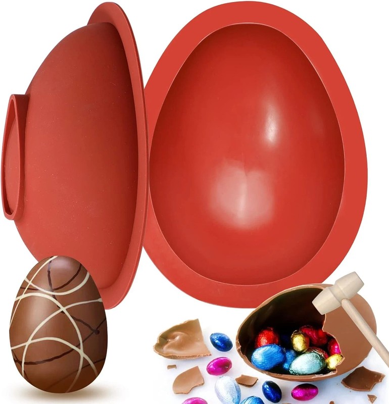 Webake Chocolate Silicone Molds, Large 3D Breakable Egg Mold Red