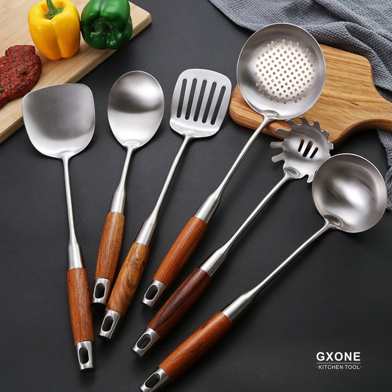 Metal Spatula,304 Stainless Steel Wok Spatula with Heat Resistant Wooden Hand... gallery