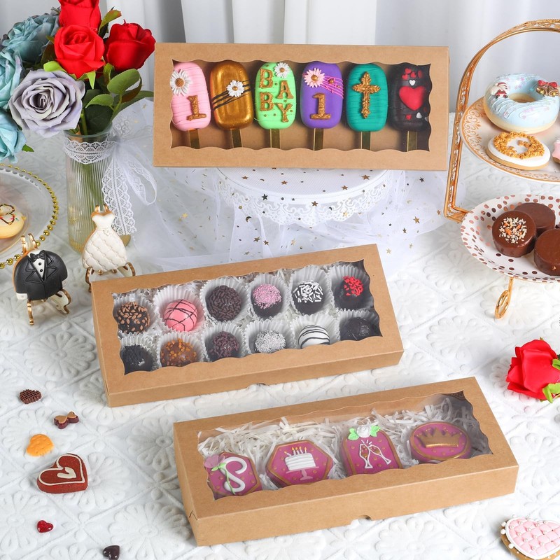 24 PCS 12x5x1.5 Inch Brown Cookie Bakery Macaron Treat Boxes With Window gallery