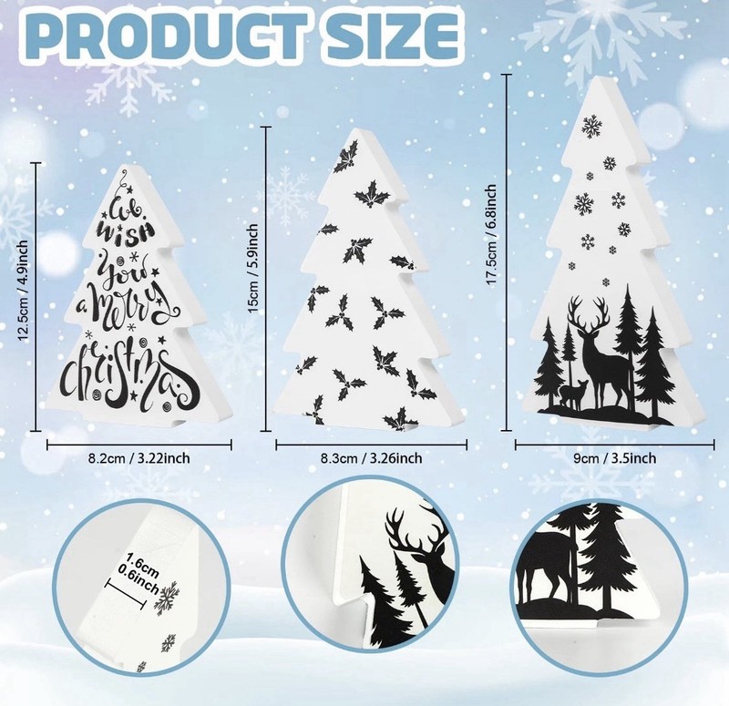 Sereliy 3 Pieces Christmas Tree Wooden Signs Black White Xmas Tiered Tray Elk gallery