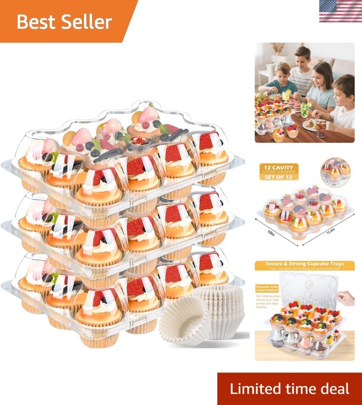 Plastic Cupcake Containers 12 Count 12 Sets, Stackable Cupcake Boxes Holders …