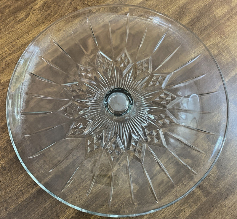 Vintage Glass 12" Round Cake Stand Heavy Dome Cover Pedestal Footed Clear gallery