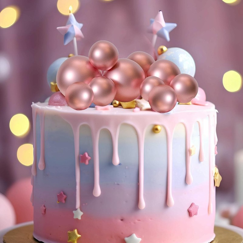 20 Pcs Ball Cake Topper Decorations Mini Balloons Cake Topper Sticks Rose Gold gallery