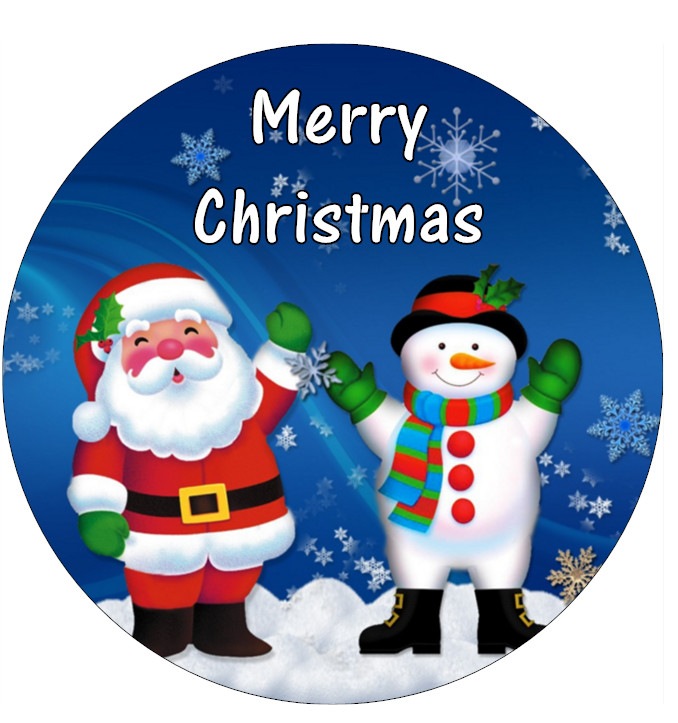 Santa And Snowman Christmas Edible Cake Topper Edible Wafer Paper 7.5 Inches