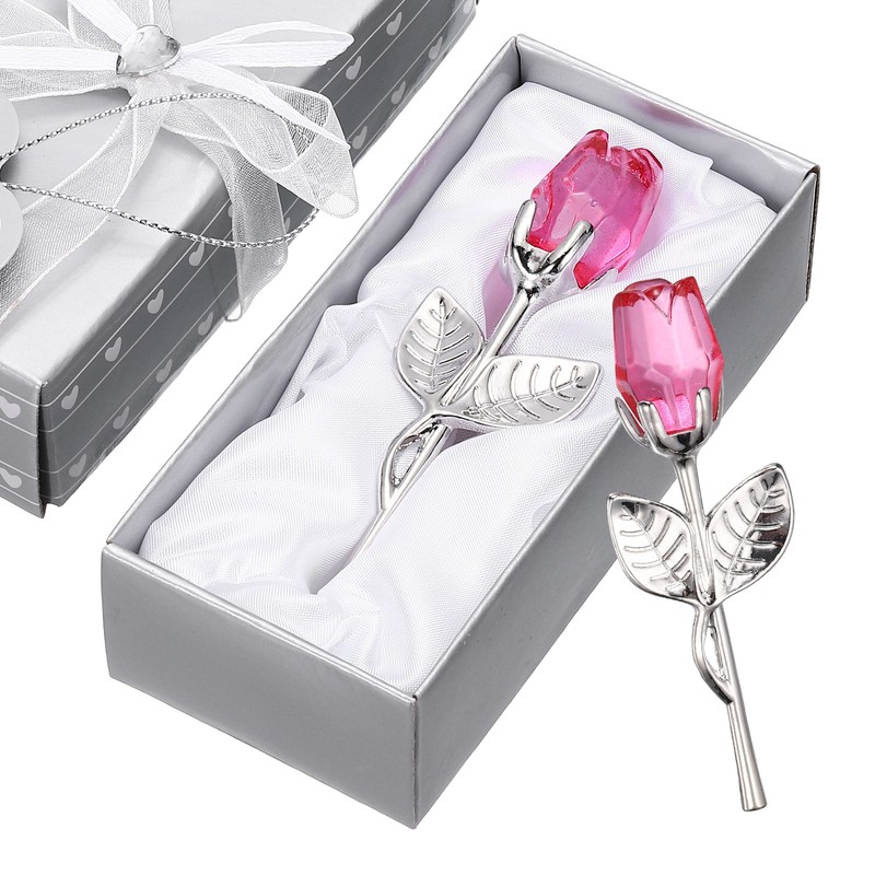 2 Pcs Mini Crystal Rose with Box, Romantic Crystal Rose, Pink&Silver