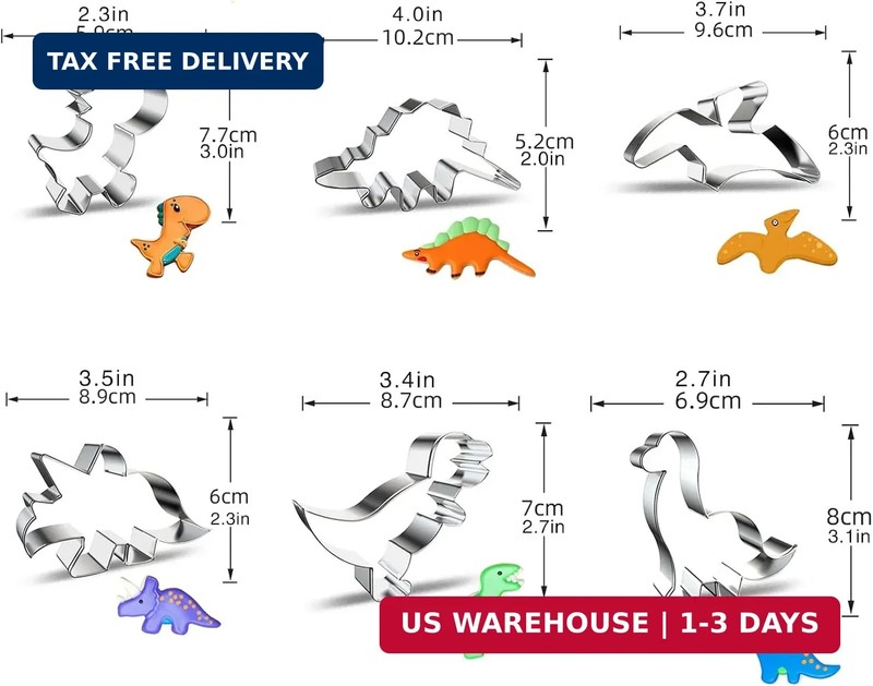 hitsuki Dinosaur Cookie Cutters,Stainless Steel Metal Fun Dino Cookie Cutter for gallery