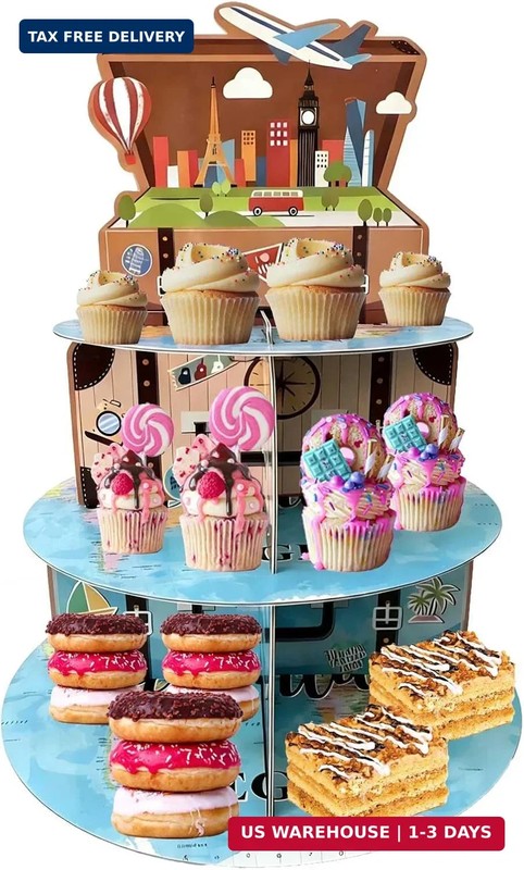 3 Tiers Travel Themed Cupcake Stand Treat Display Cake Holder for Adventure Awai gallery