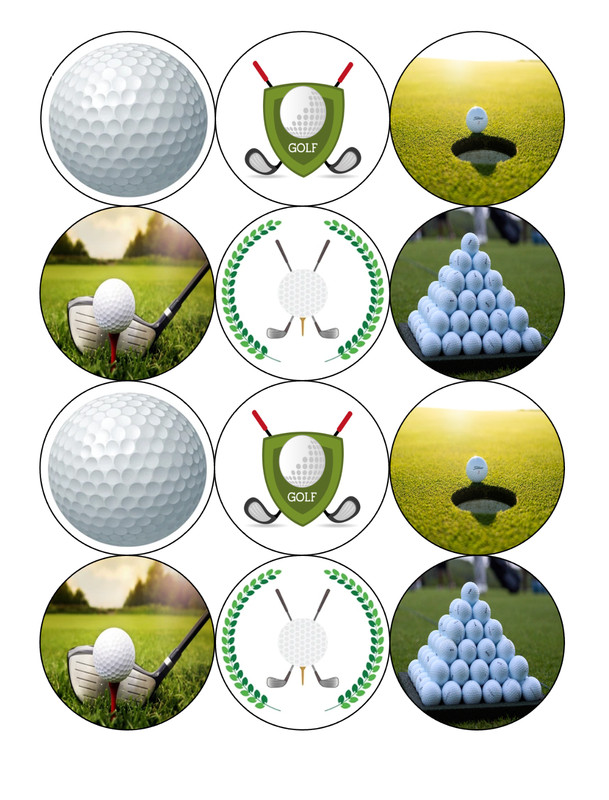 Set of 12 Golf Edible Image rounds, Cake image, Wafer paper, pre cut