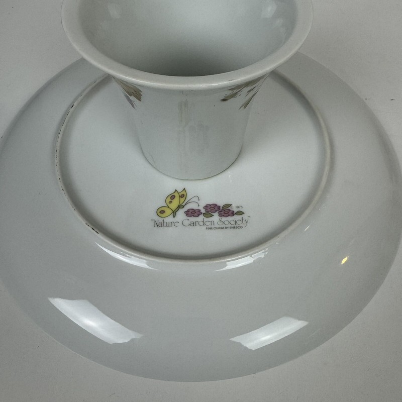 1975 Enesco Nature Garden Society Fine China Cake Stand Plate Butterfly Flowers gallery