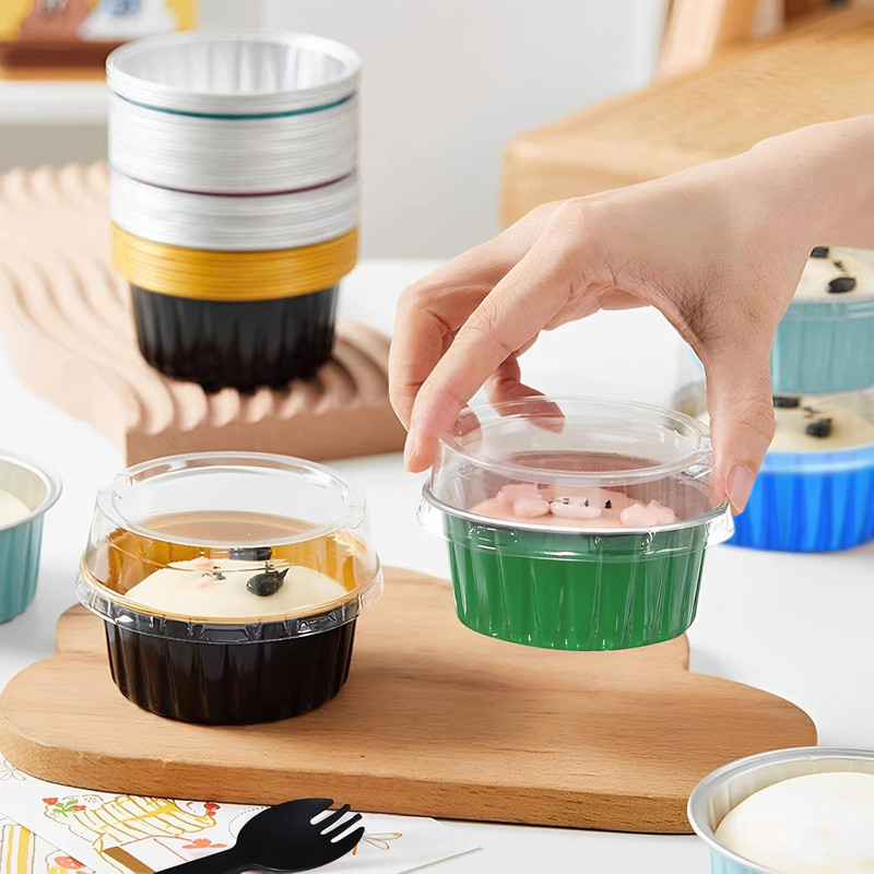 50Pcs Mini Aluminum Foil Cupcake,5Oz Baking Cups with Lids,Mini Cake Pans Dispos gallery