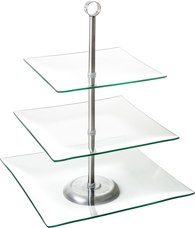 Home Dess Three Tier Square Glass Buffet and Dessert Stand, 1 Pack, Clear gallery