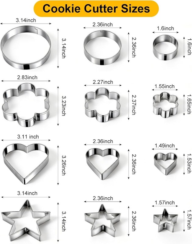 12 Pcs Professional Stainless Steel Cookie Cutters Set - Heart, Flower, Round... gallery