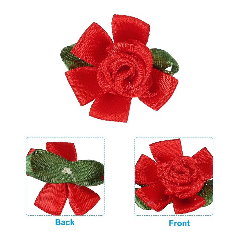 30Pcs Mini Satin Ribbon Roses Small Rosettes Fabric Flowers Red gallery