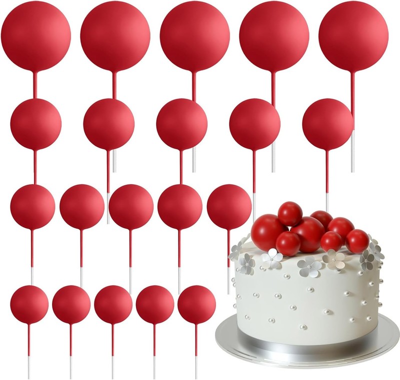 20 Pcs Ball Cake Topper Decorations Mini Balloons Cake Topper Sticks Red Balls