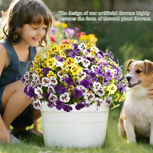 20 Bundles Artificial Pansy Flowers for Outdoor, 20pcs Purple, Yellow, White gallery