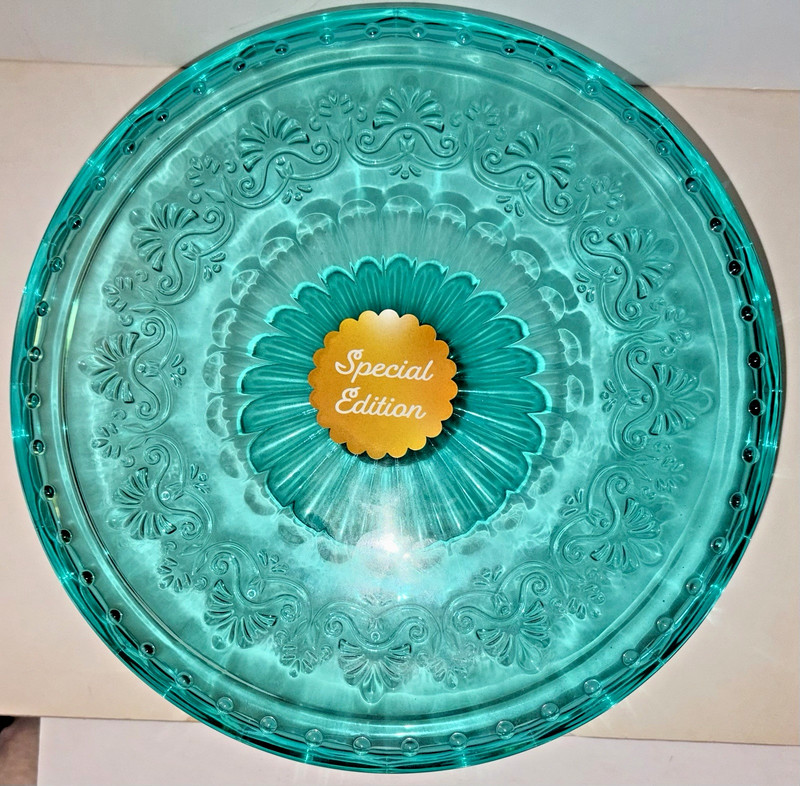 Pioneer Woman Cassie Cake Stand Embossed Glass Plate 10 3/8 in Teal gallery