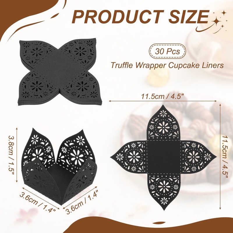 30Pcs 1.4x1.4" Snowflake Truffle Wrapper Cupcake Liners for Decor, Black gallery