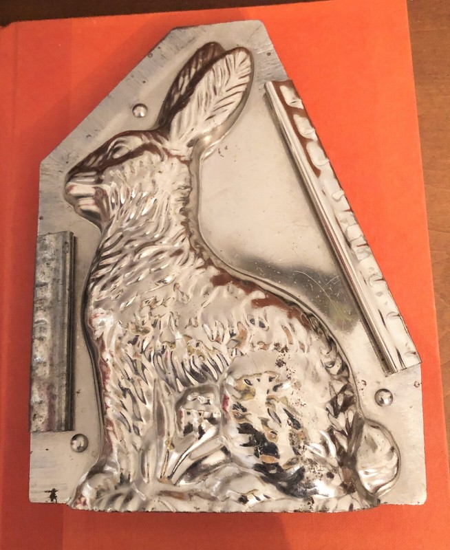 Antique Large Vintage Chocolate Candy Mold Sitting Easter Bunny Rabbit 8" Tall gallery