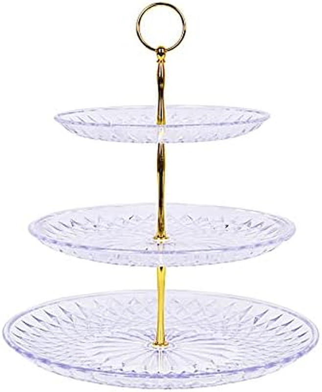 12-Inch 3 Tier Crystal Clear Plastic Cupcake Holder round Dessert Stand | Cake S