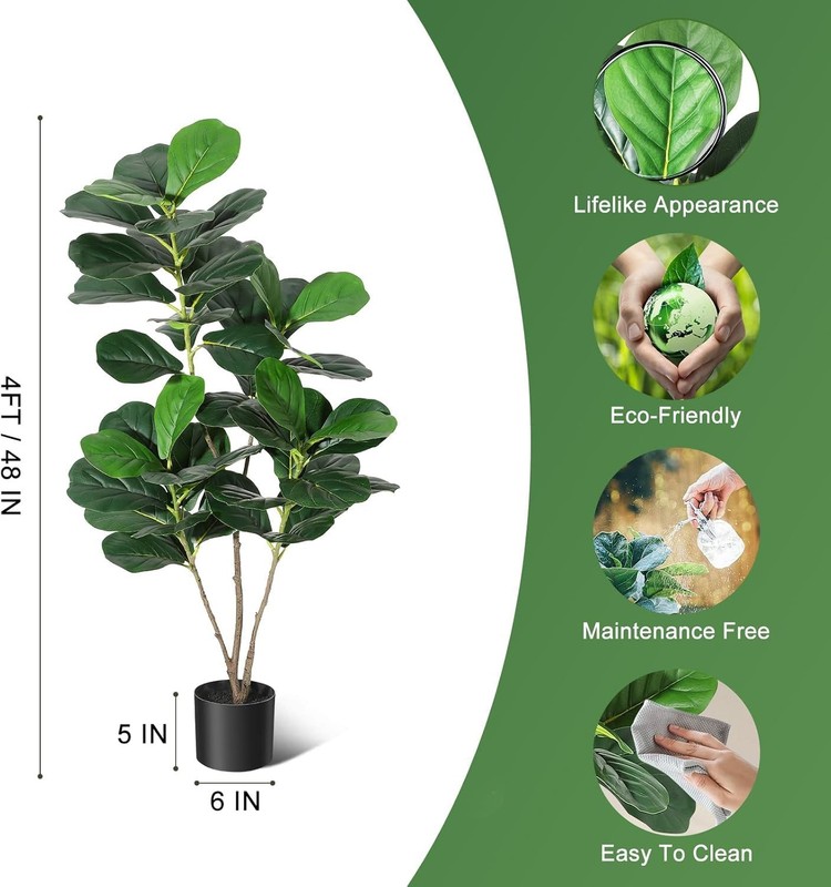 Gaomon 4Ft Fiddle Leaf Fig Artificial Tree Faux Floor Plant Black Planter Pot gallery
