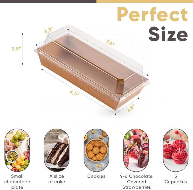 50 Pack Charcuterie Boxes Clear Lid Dessert Treat Cookie To Go Brown gallery