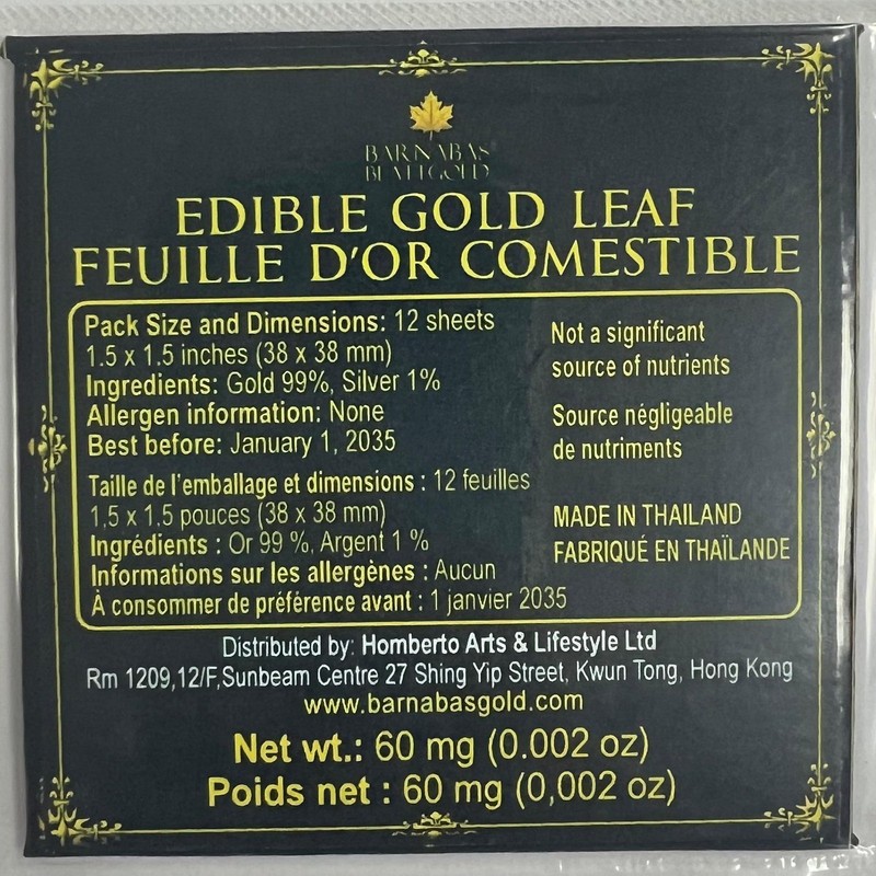 Barnabas Edible Gold Leaf 24K - Cake Decorations, Loose Gold Leaf Sheets for Cup gallery