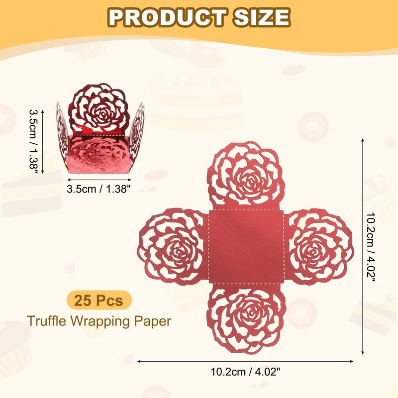 25PCS 4 Inch Truffle Wrappers for Wedding Birthday, Red gallery