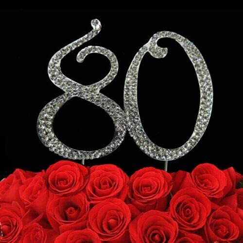 120mm Silver Rhinestone Number Cake Topper 80 Eighty Birthday Anniversary Decor