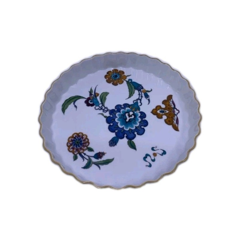 WHITE QUICHE DISH W/ FLOWERS YELLOW RIM. gallery