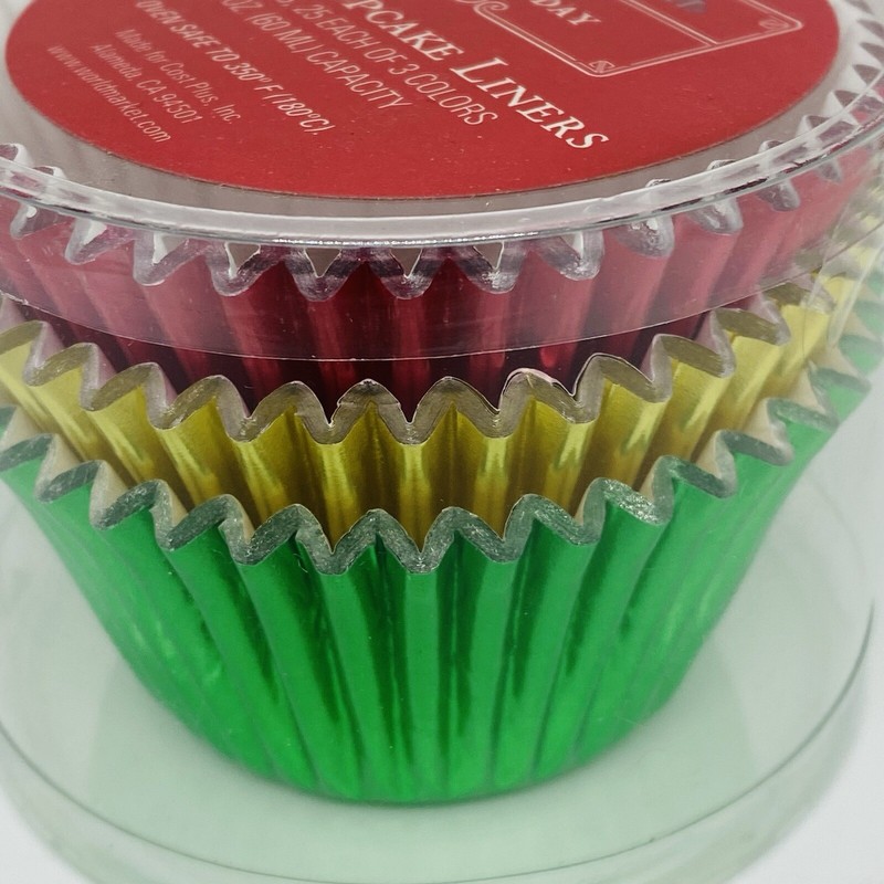 (2) World Market Holiday 75 Ct Foil Red Green Gold Baking Cups Cupcake Liners gallery