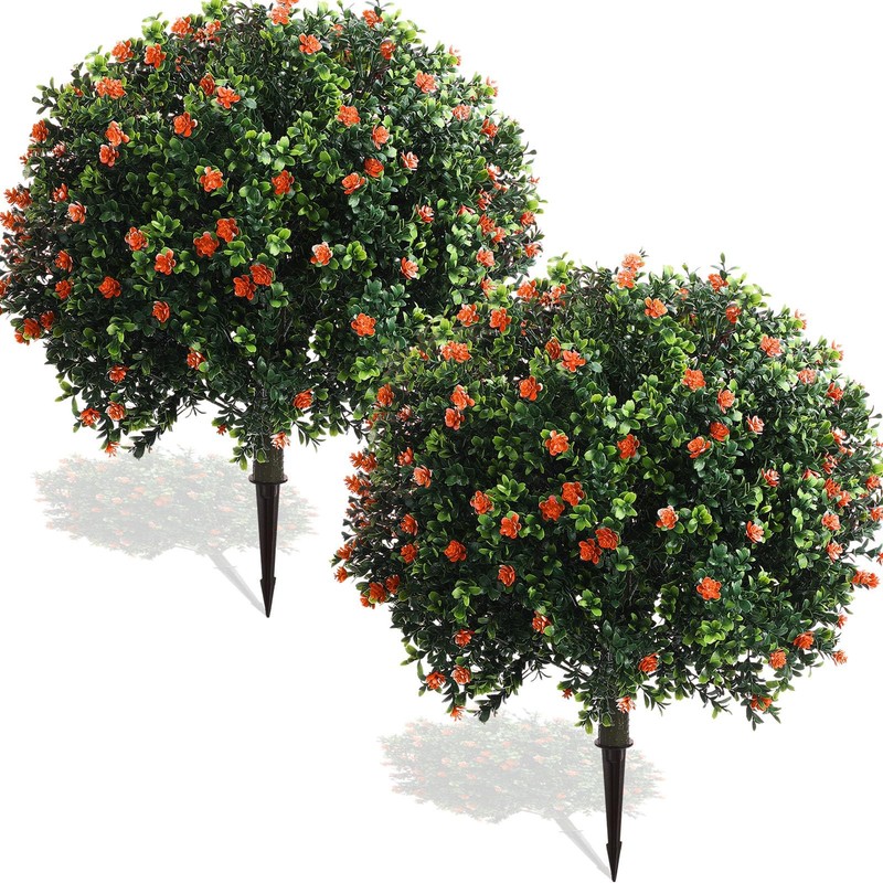 Yunlly Set Of 2 Artificial Boxwood Topiary Ball Tree Fake Bushes Shrubs Outdoor