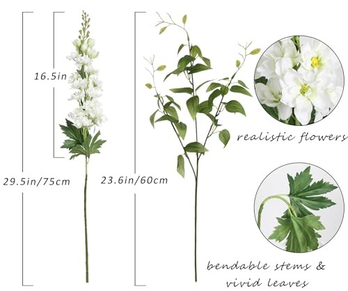 8PCS Artificial Delphinium Flowers with Clematis Greenery Long Stem White gallery