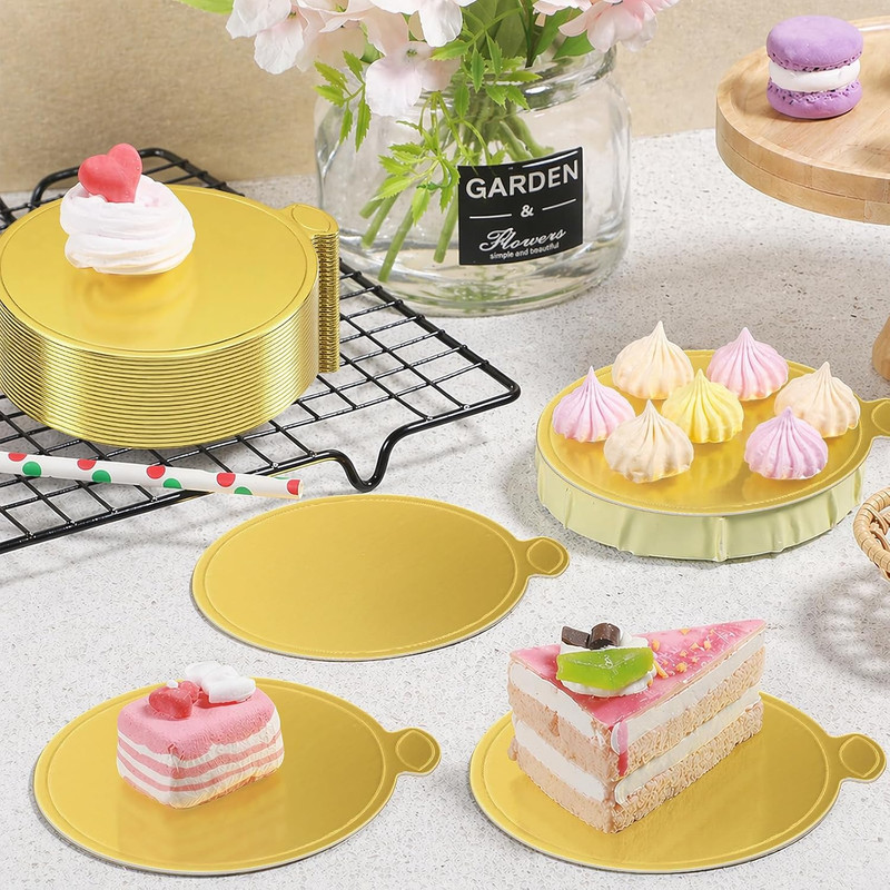 50 PCS 4 Inch Cake Boards Mini Cake Boards round Golden Disposable Cardboard Cup gallery